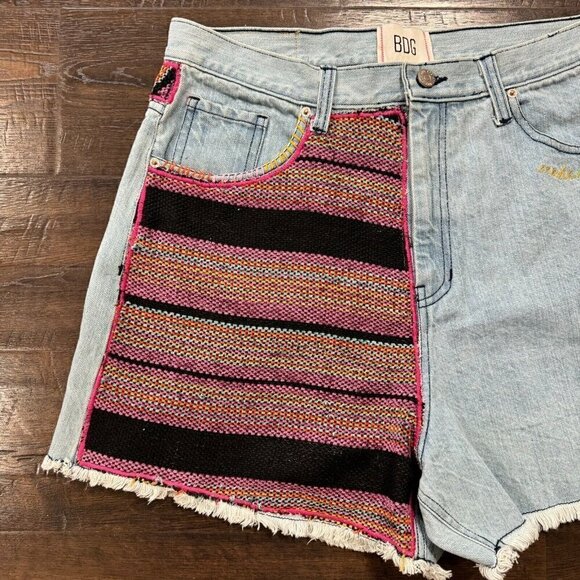 BDG Women's A-Line Cutoff Denim Short Blanket Patchwork High-Waisted Multi 32 - Picture 2 of 10